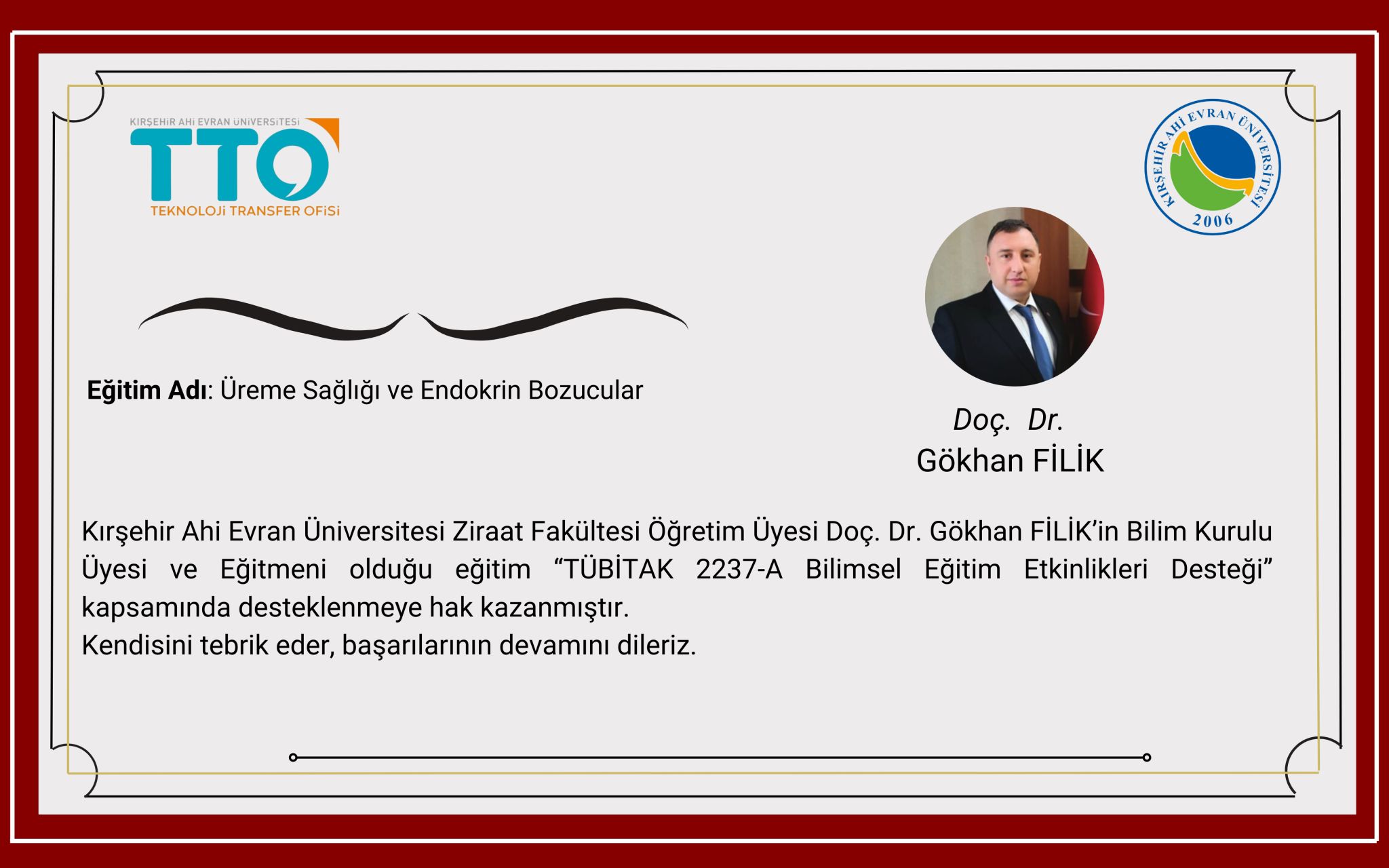 Yönetim Kurulu Başkanımız Doç. Dr. Gökhan FİLİK İstanbul Kültür Üniversitesi'nin yürütücülüğünde gerçekleşen projede bilim kurulu üyesi ve eğitmen olarak yer aldı.