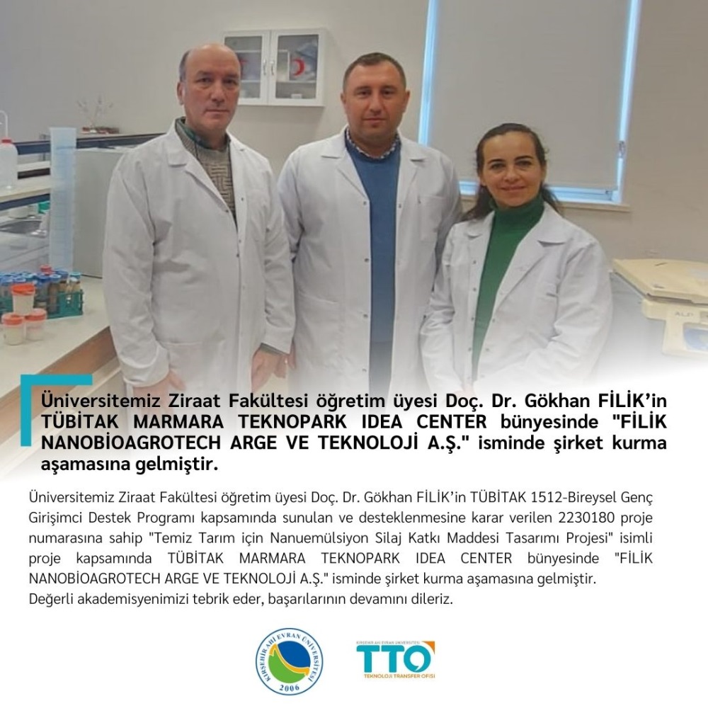 Kırşehir Ahi Evran Üniversitesi Teknoloji Transfer Ofisinden şirketimize tebrik mesajı.